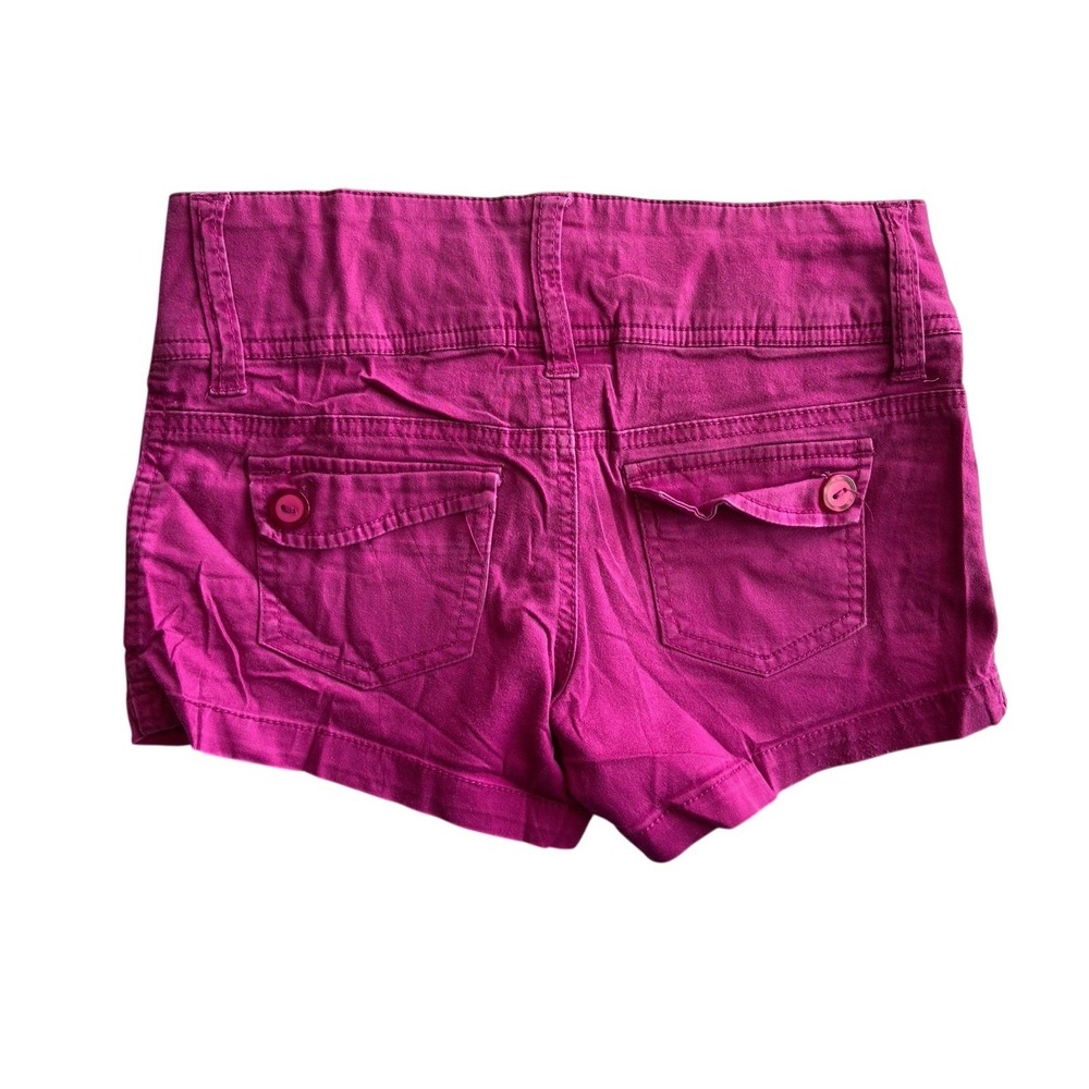 Vintage Y2K Low Rise Micro Shorts Size 1 Fuchsia Button McBling Barbie Britney - Picture 3 of 9